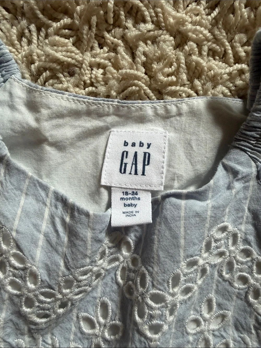 GAP Light Blue Eyelet Flutter-Sleeve Dress
